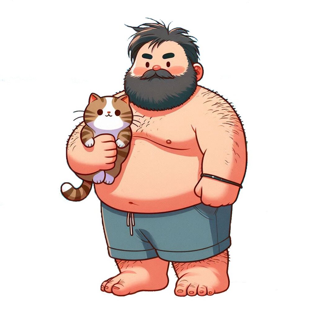 5 for 10$ - Man Holding a Cat Sticker Cute Dad Bod Gay Bear LGBT